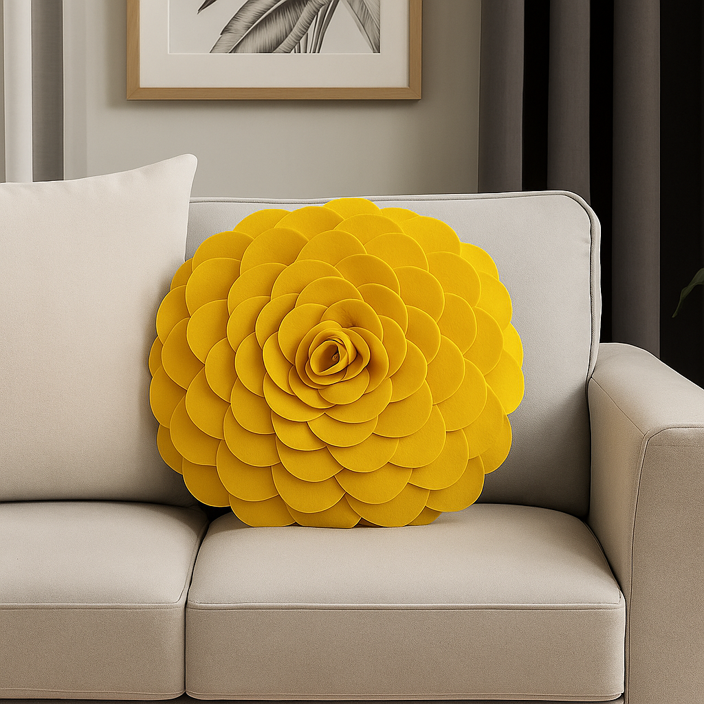 Gold 3D Rose Flower Petal Decorative Throw Pillow