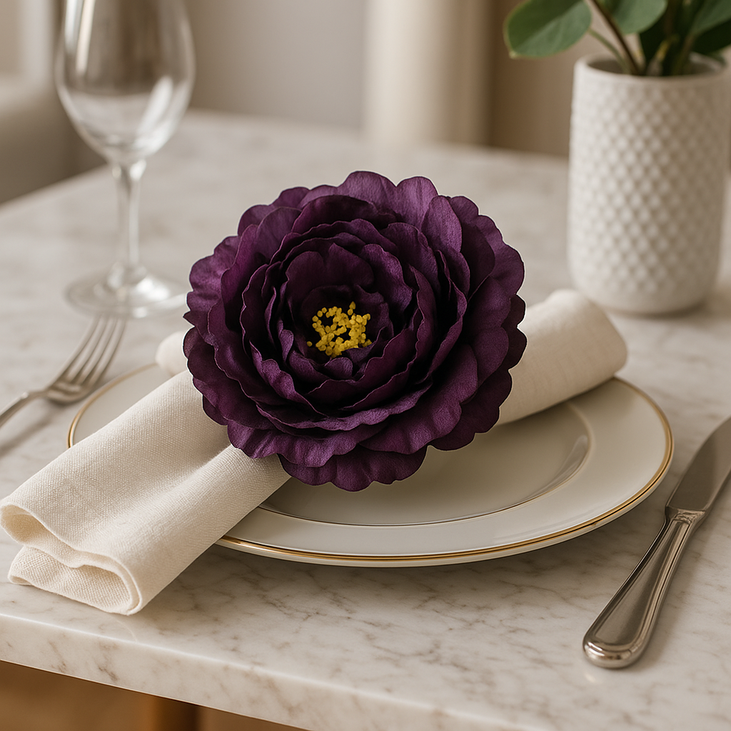 Handmade Eggplant Purple Peony Napkin Ring