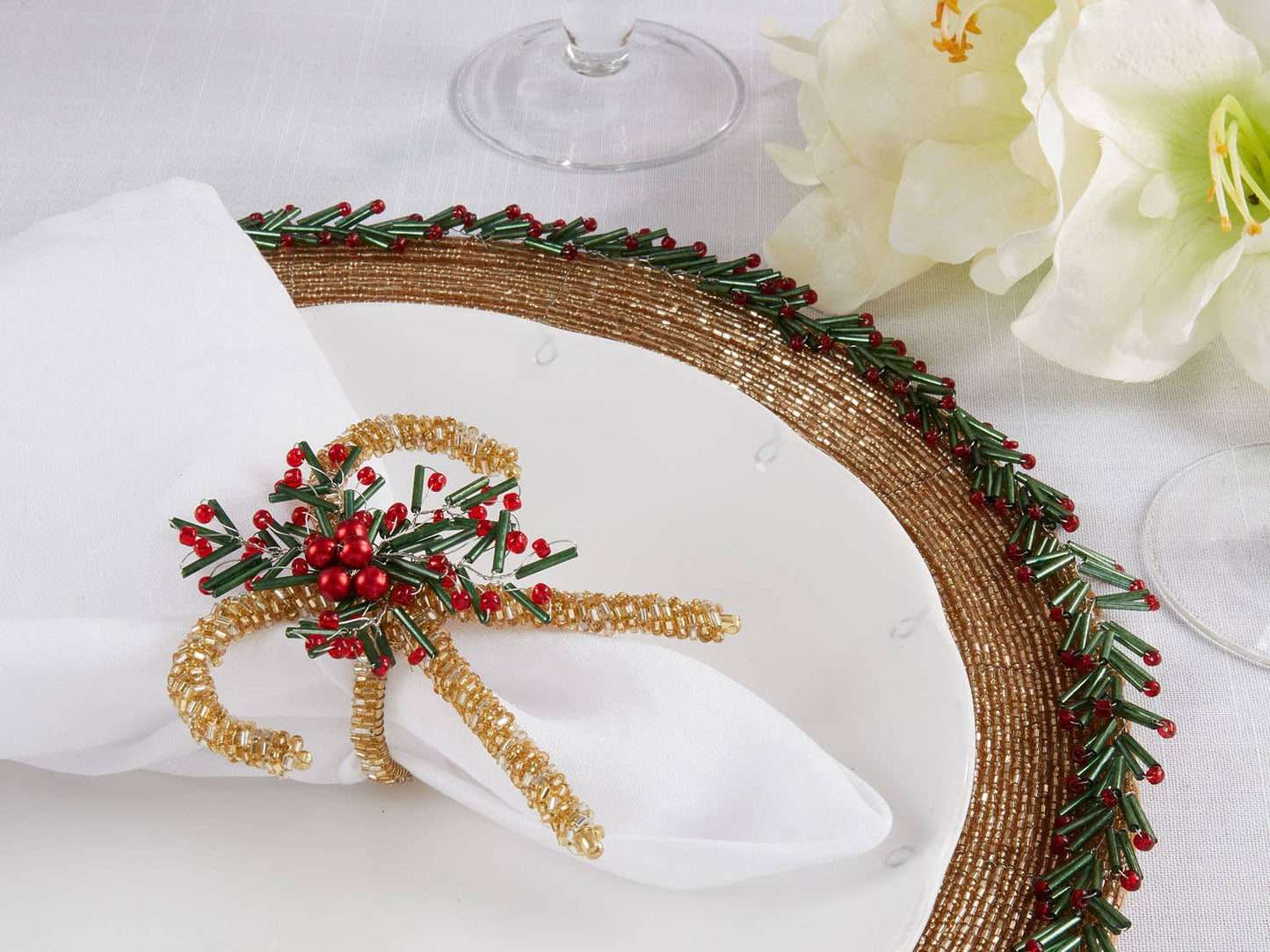 Beaded Candy Cane Gold Napkin Ring
