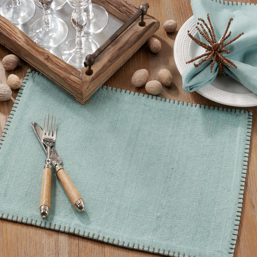 793 - Aqua Whip Stitched Cotton Placemat