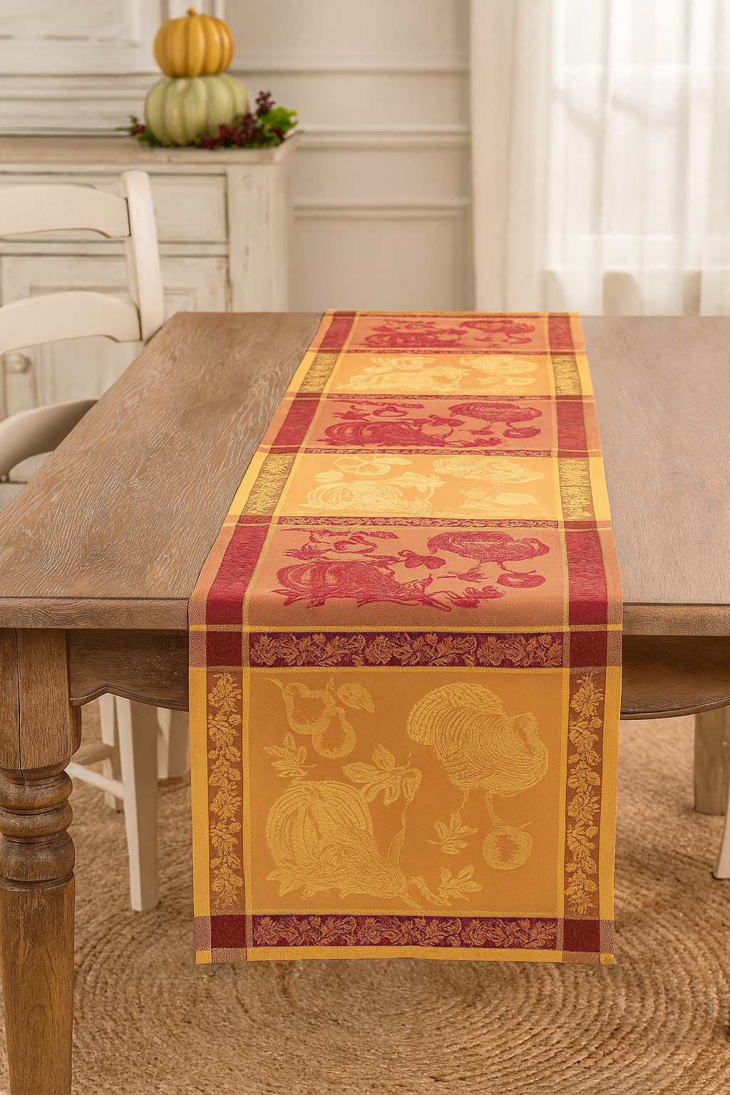 6702 - Jacquard Cotton Blend Thanksgiving Table Runner