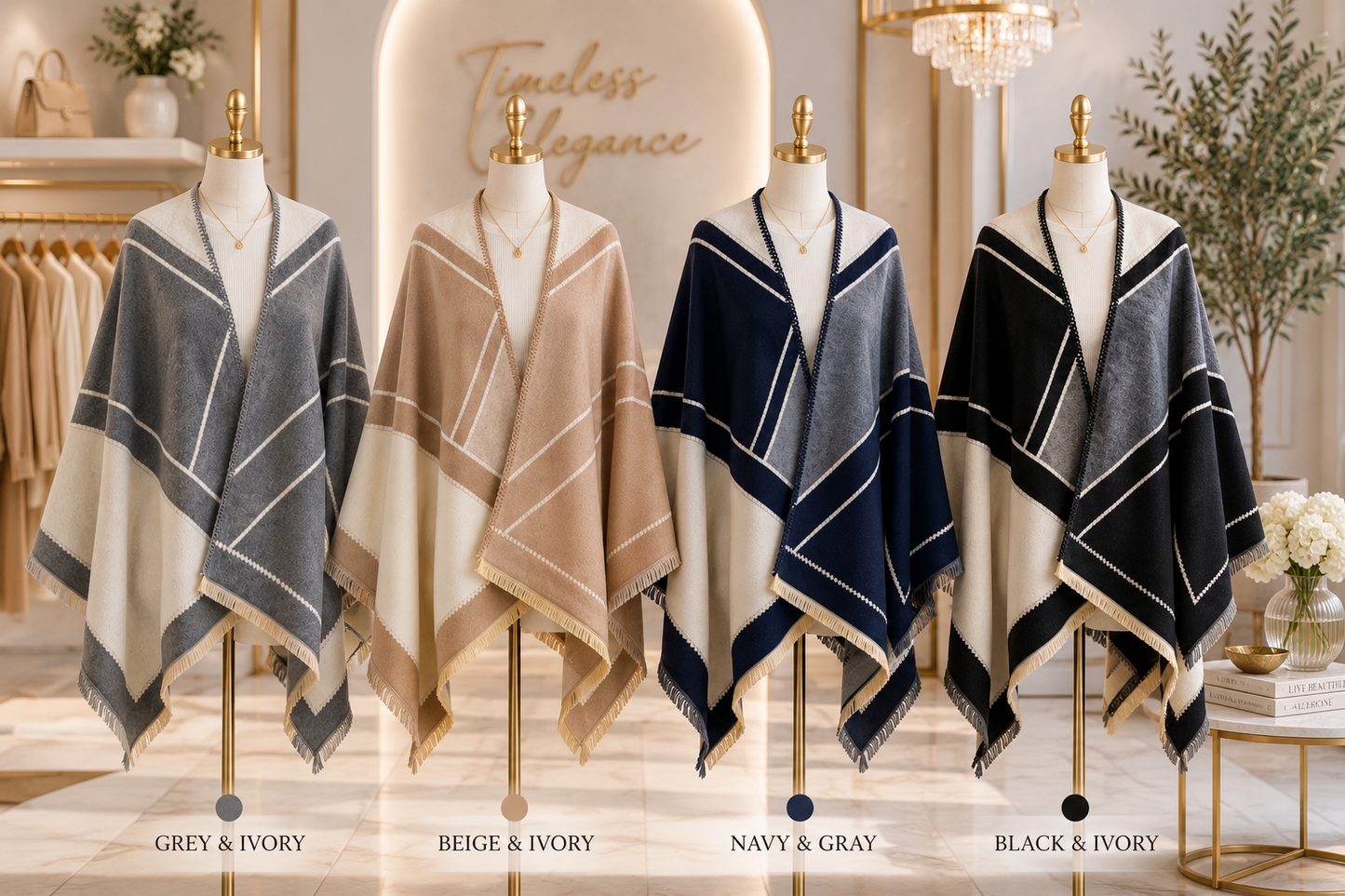 Geometric Cashmere-Feel Shawl Wrap Poncho