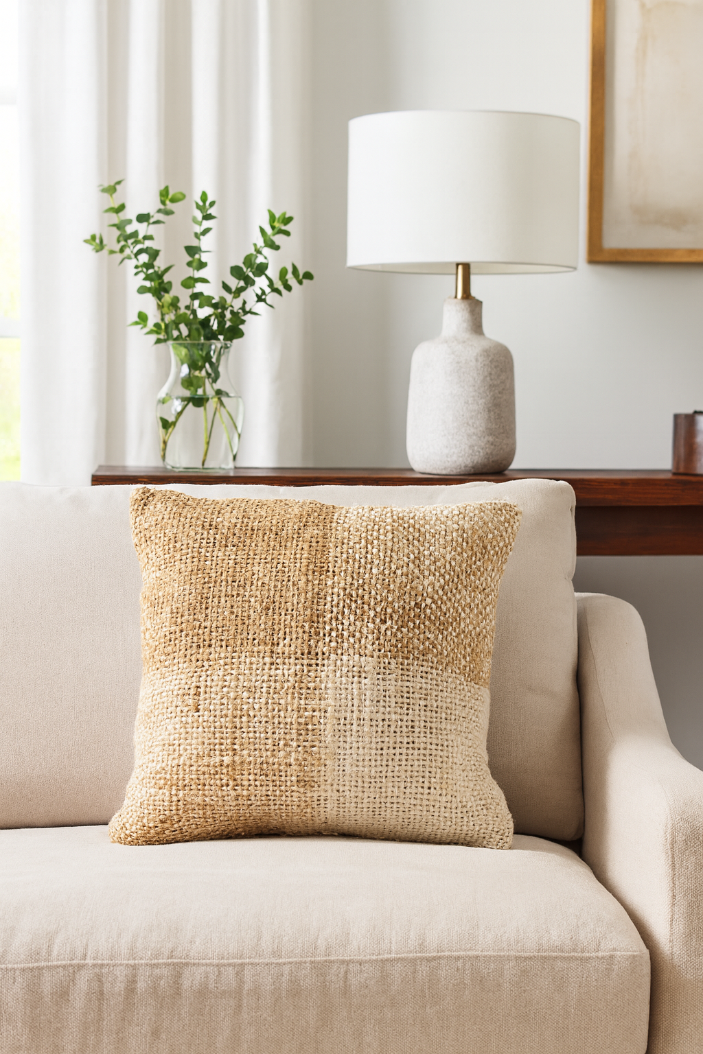4553 - Natural Woven Cotton Jute 18" Throw Pillow