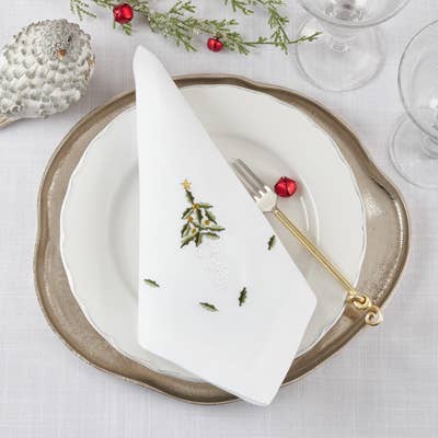 Embroidered Topiary White 20" Cloth Napkin