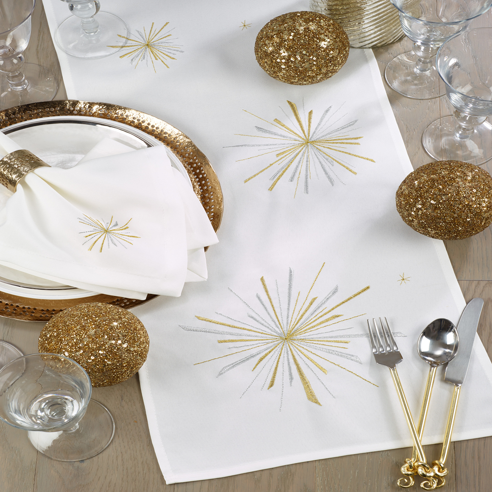 1690 - Gold Starburst White 19" Cloth Napkin