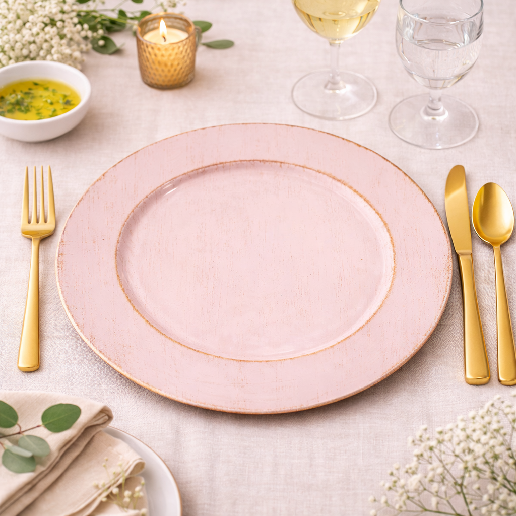 Pink Distressed 13" Charger Plate