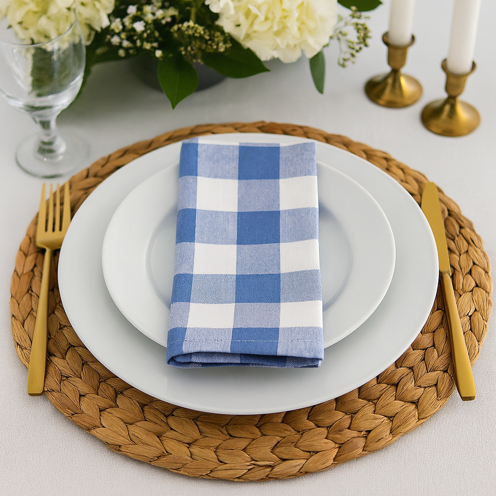 Blue & White Buffalo Plaid Dinner Napkin – 20" x 20"
