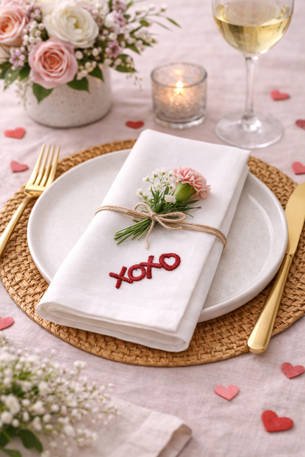 Embroidered XOXO White 20" Dinner Napkin