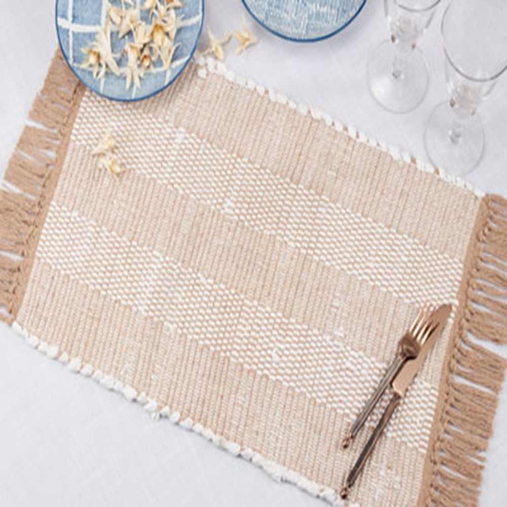 794 - Natural Striped Chindi Cotton 14"X20" Placemat