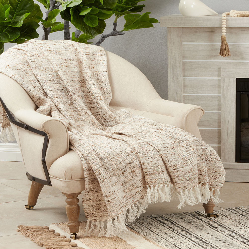 Oatmeal Textured Linen Blend 50x60 In Throw Blanket