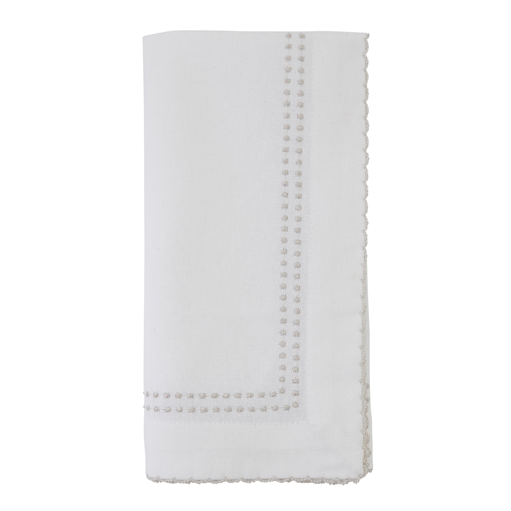 1187 - Silver Embroidered Border18" Cotton Cloth Napkin