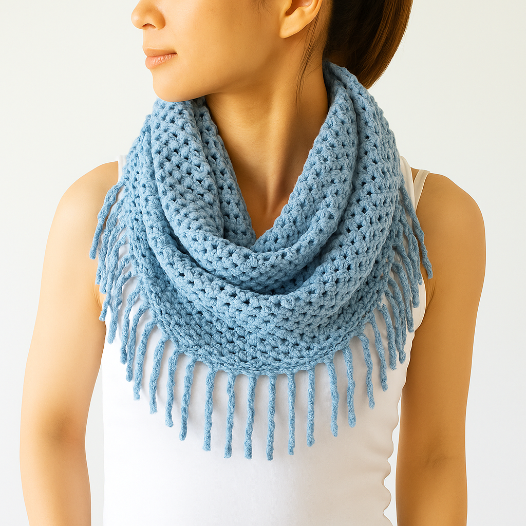 Light Blue Tube-Style Scarf with Fringe