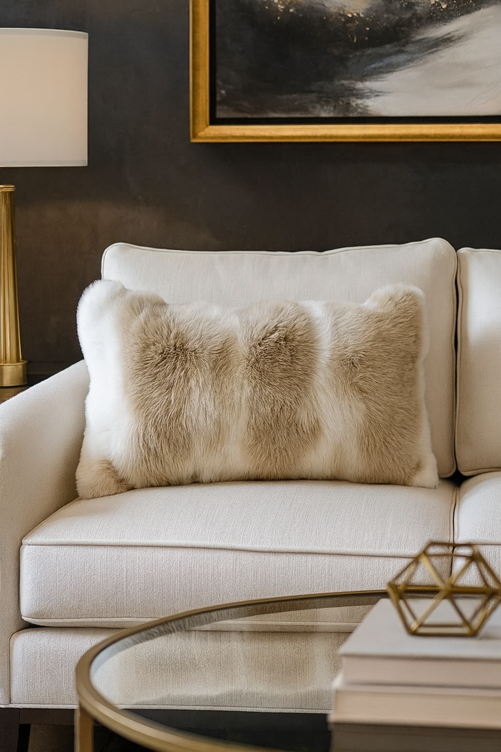 Beige Elegant Faux Fur 12"X20" Throw Pillow