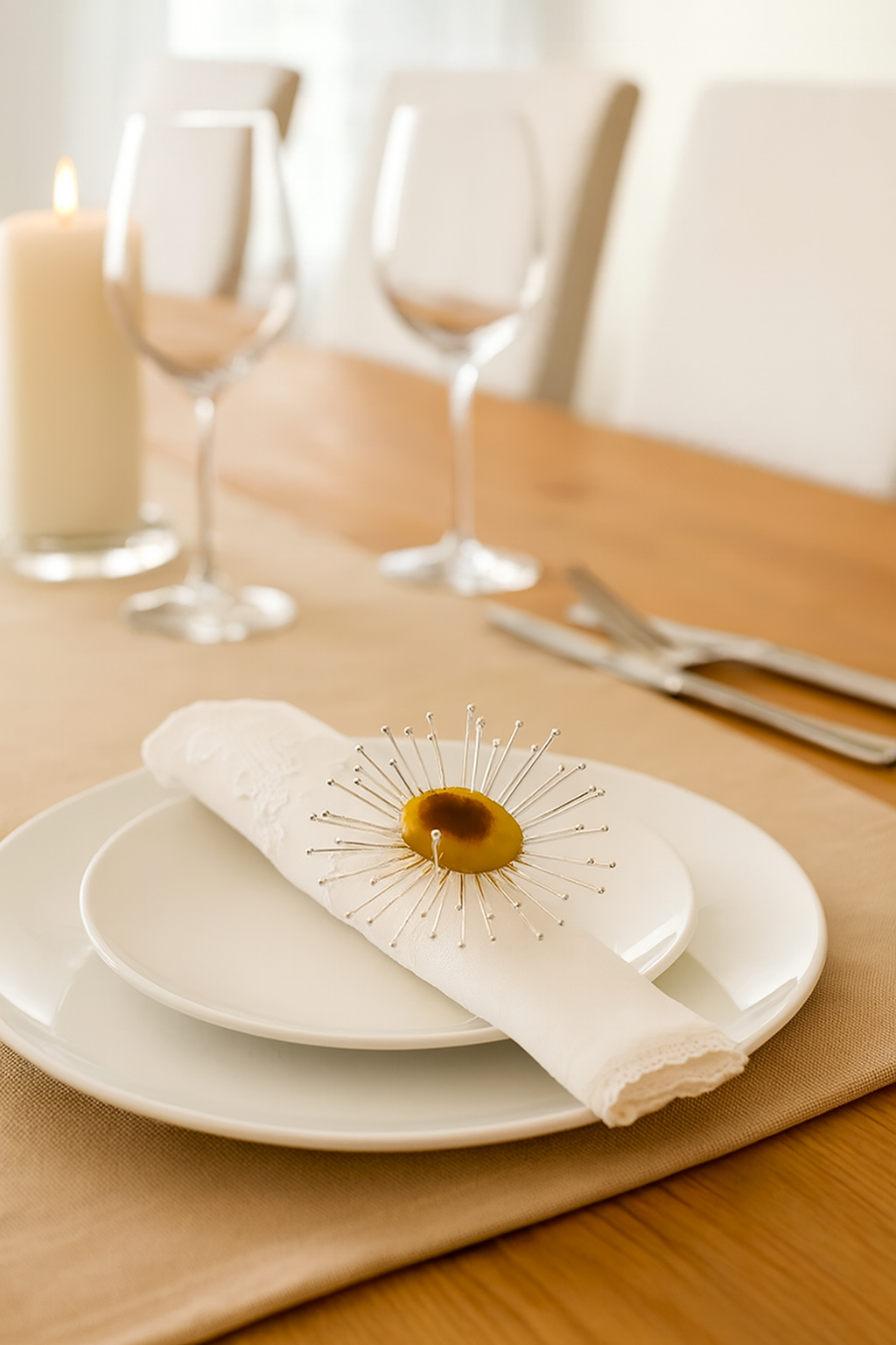 Yellow Agate Sunburst Flare Silver Napkin Holder