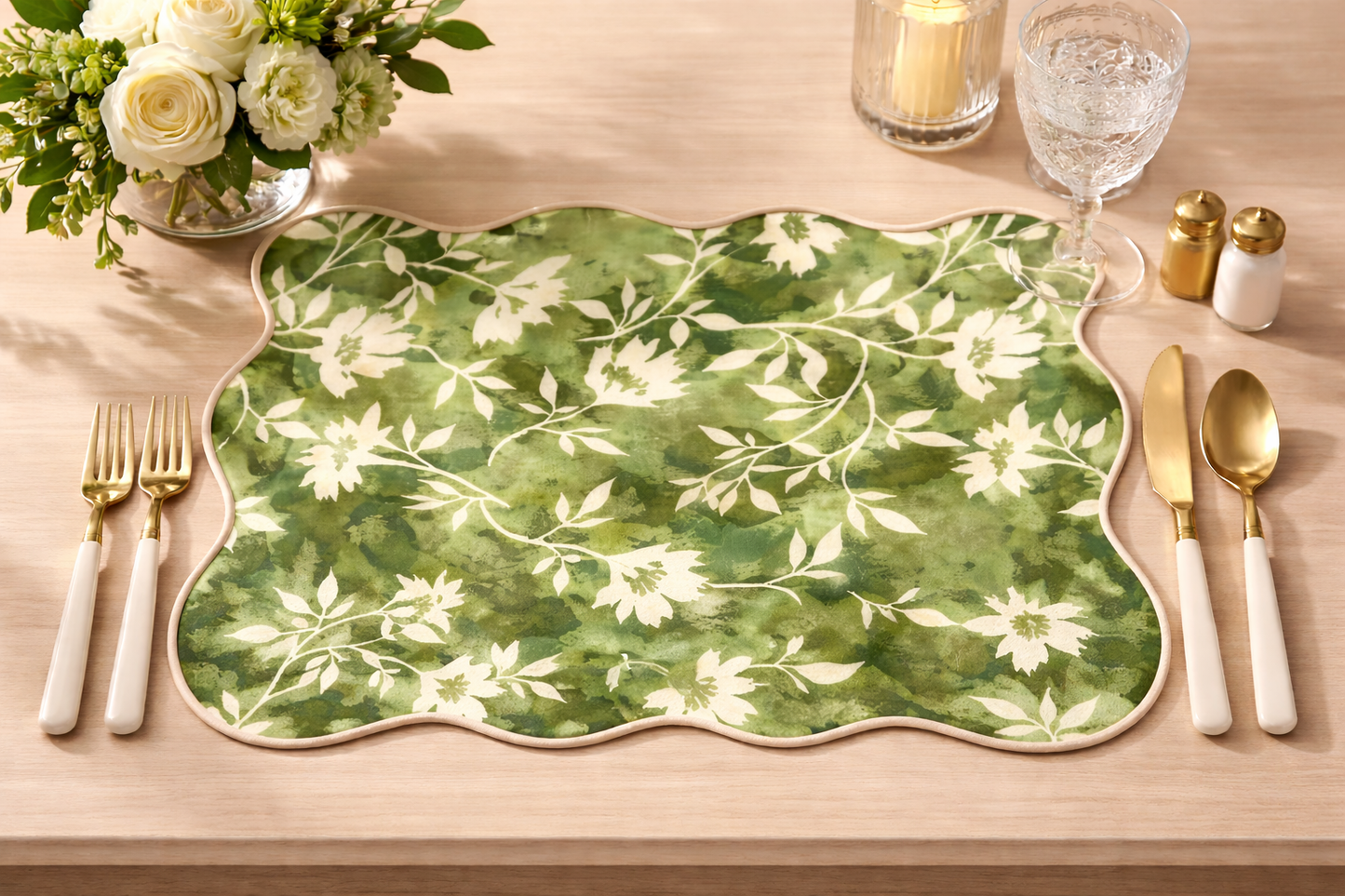 Green Botanial Scalloped 12"x18" Placemat