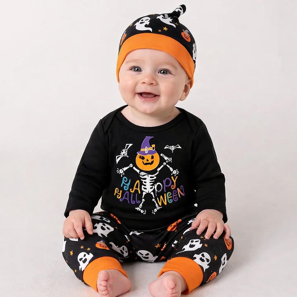Witch Pumpkin Halloween 3-Piece Baby Clothing Set