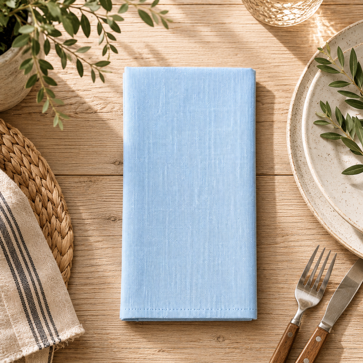 Soft Blue Gray Modern Haven Linen-Cotton 20" Dinner Napkin