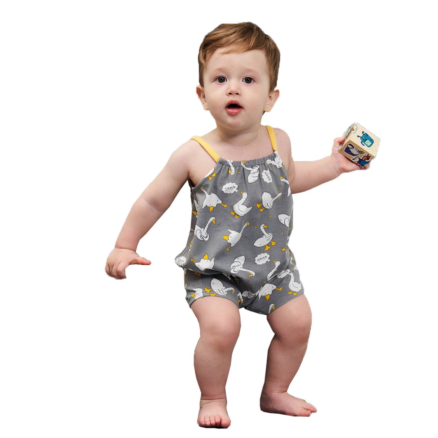 Grey Duck Print Baby Jumpsuit