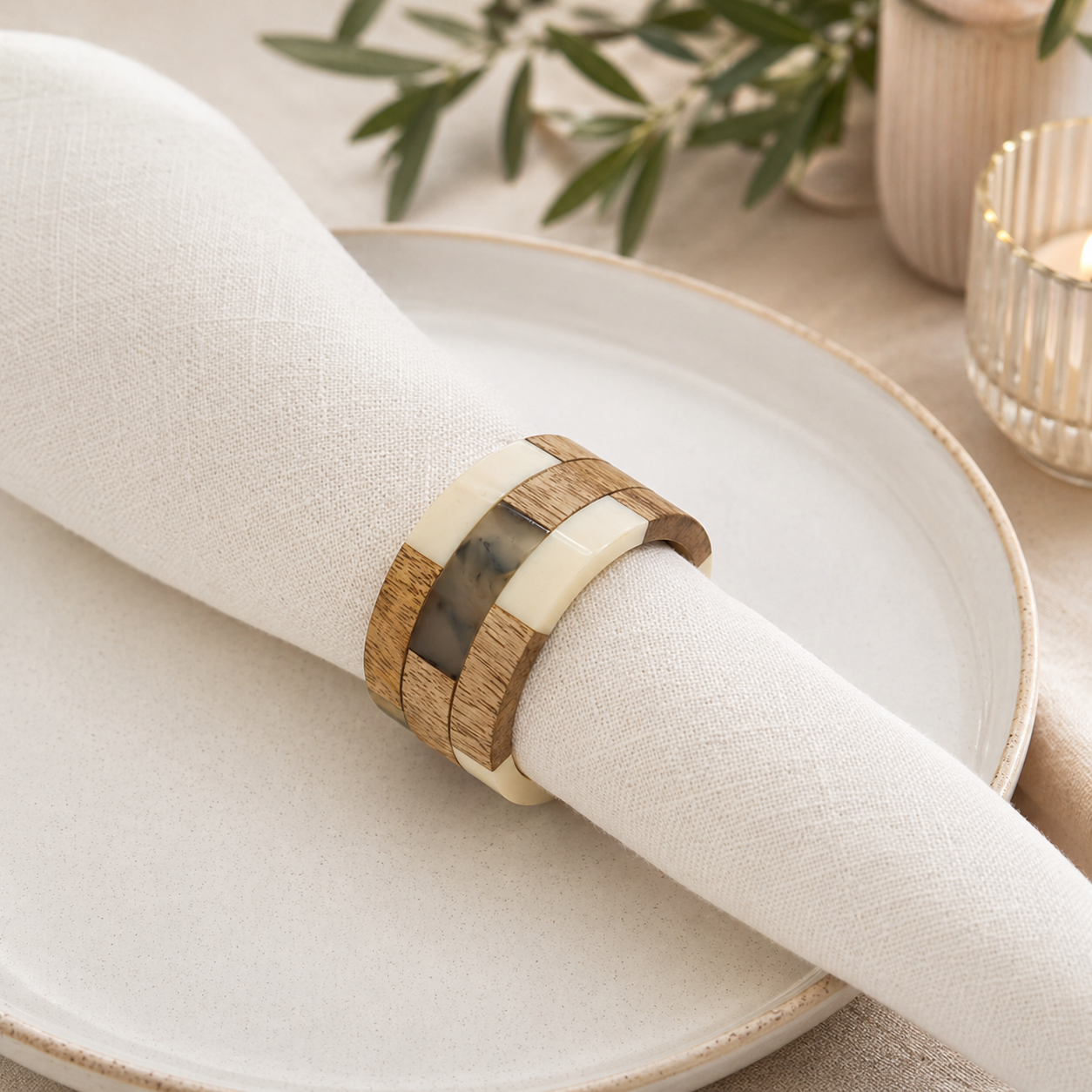 Natural Wood Segments Napkin Ring