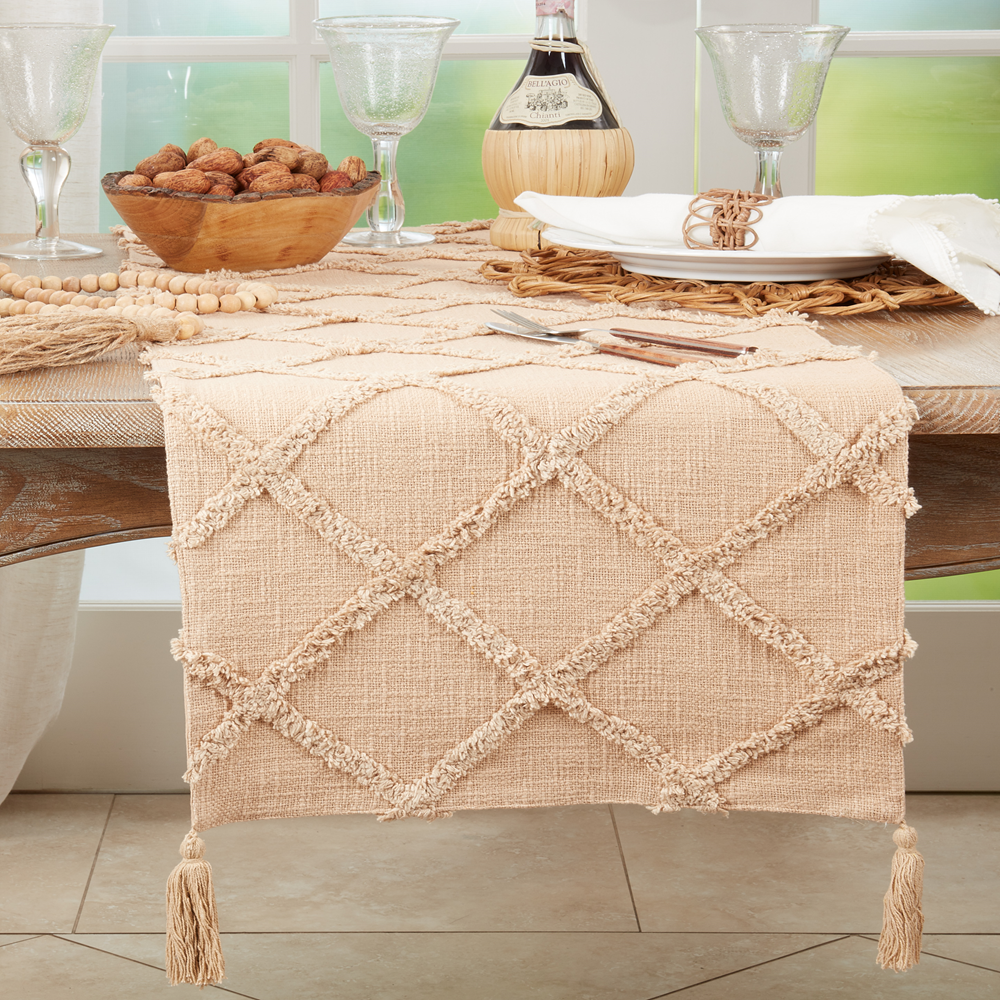 4400 - Ivory Diamond Tufted Pure Cotton Table Runner (Copy)