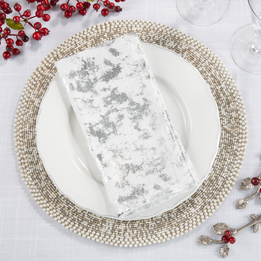 1385 - Metallic Silver Foil Design 20" Dinner Napkin