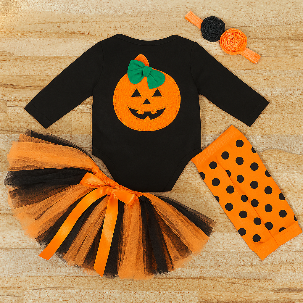 Black & Orange Pumpkin 5pcs Baby Costume Outfit