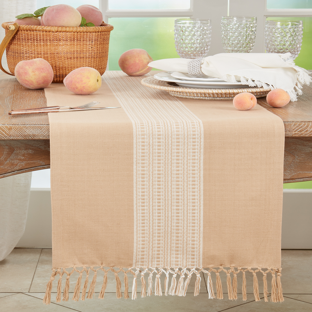 365 - Khaki Striped Cotton 16"x72" Table Runner