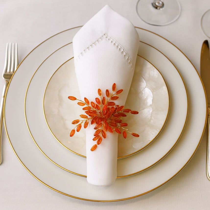 Red Hand-Beaded Festive Flower Napkin Holder