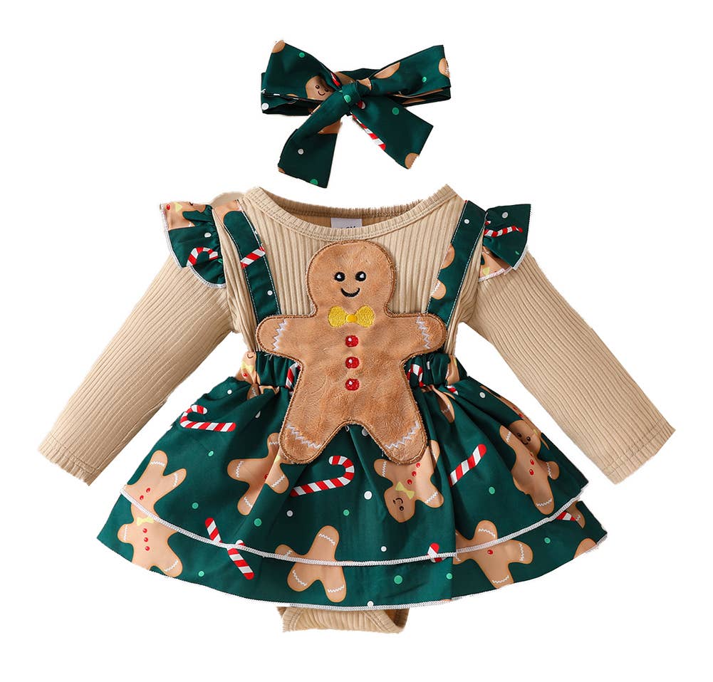 Gingerbread Man Baby Dress & Headband