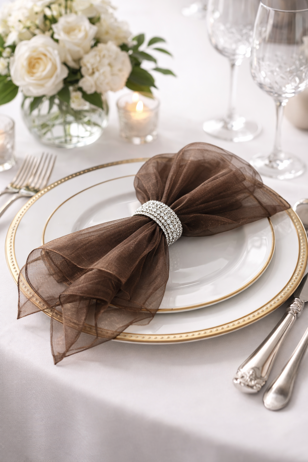 1002 - Chocolate Brown Sheer Organza 20" Dinner Napkin