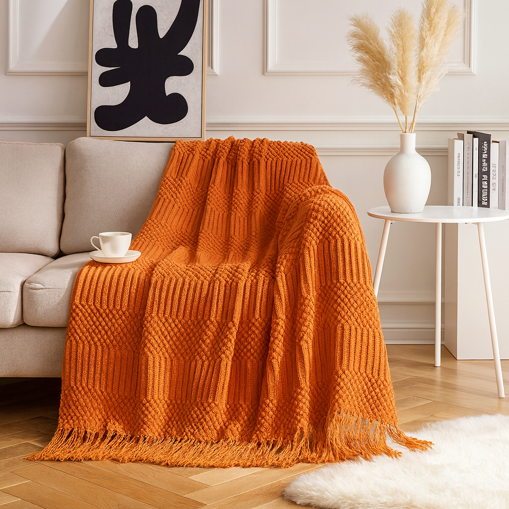 Terracotta Waffle Stripe 50x60 Inch Throw Blanket