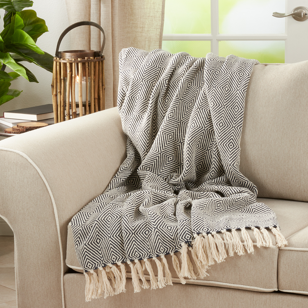 Navy Diamond Weave Cotton Throw Blanket - 50"x60"