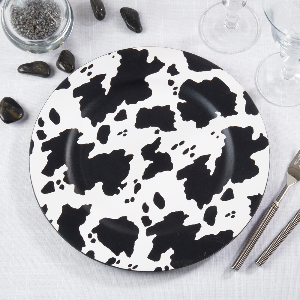 Black and White Cow Print Charger Plate