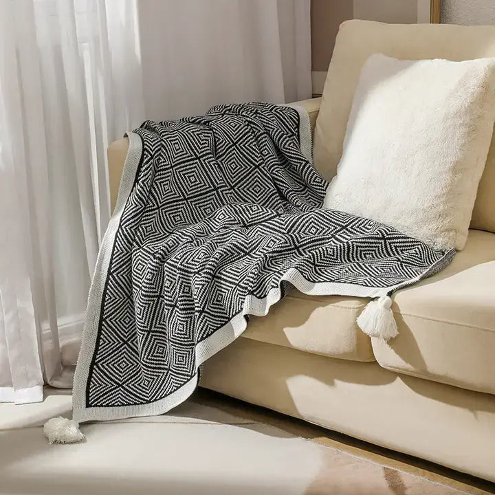 Black Geometric Diamond 50"x60" Throw Blanket