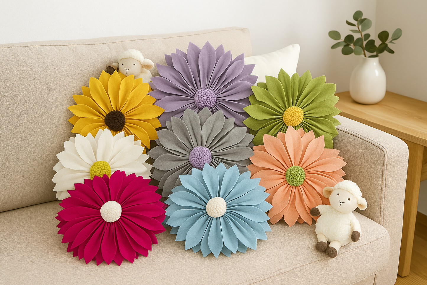 Handmade 3D Flower 13" Round Decorative Throw Pillow