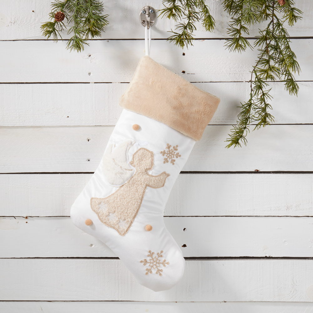 7970 - Ivory Embroidered Angel Christmas Tree Stocking
