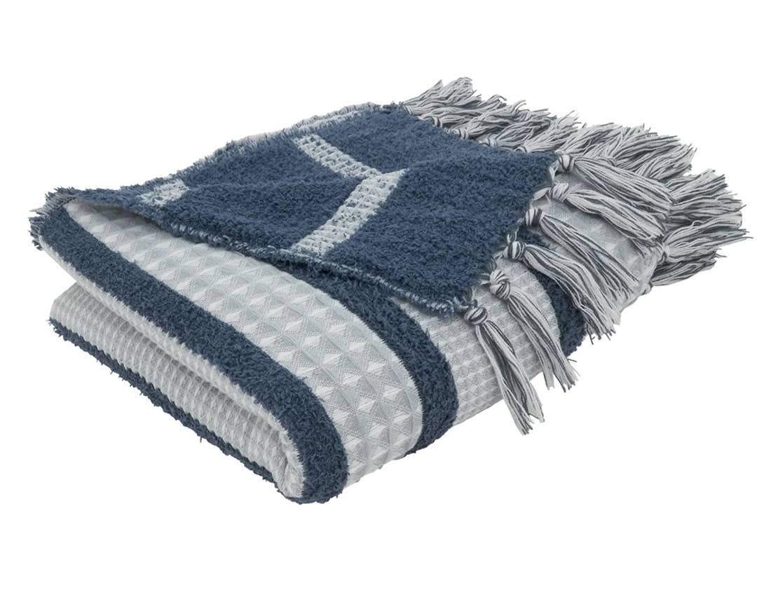 Navy Blue Grey Reversible Waffle Weave 50x60 Throw Blanket