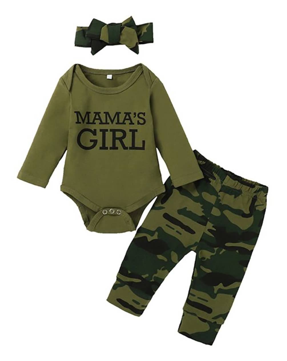 Camo Green Mama's Girl Cotton 3pcs Baby Outfit