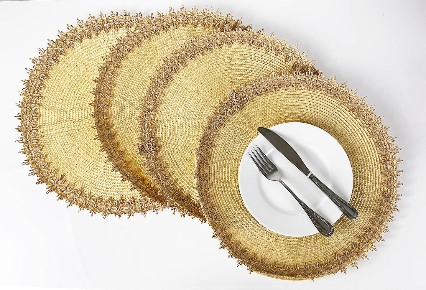 PM0028 - Rustic Jute Border Handwoven Natural 15" Round Placemat