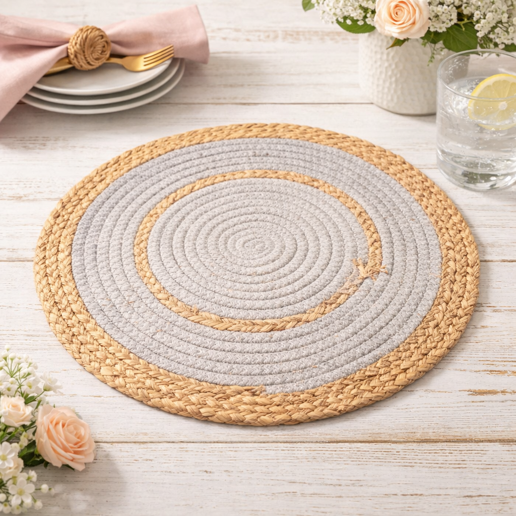 Gray Hand-Woven Rattan Cotton Rope Placemat