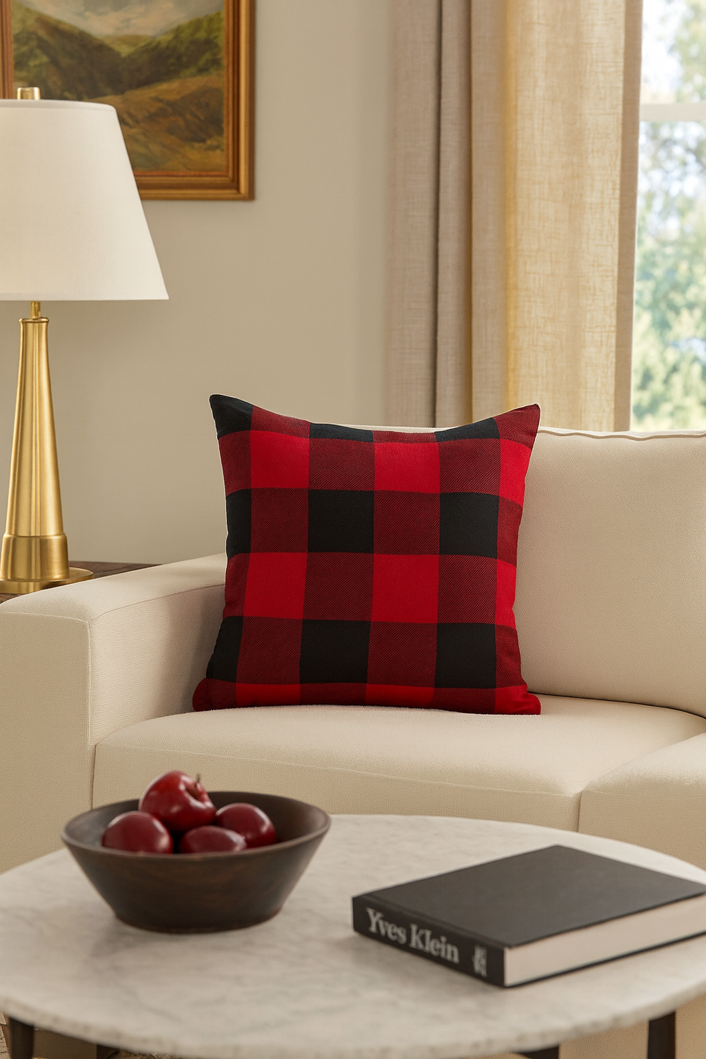 9025P - Red & Black Buffalo Plaid Cotton 20" Throw Pillow