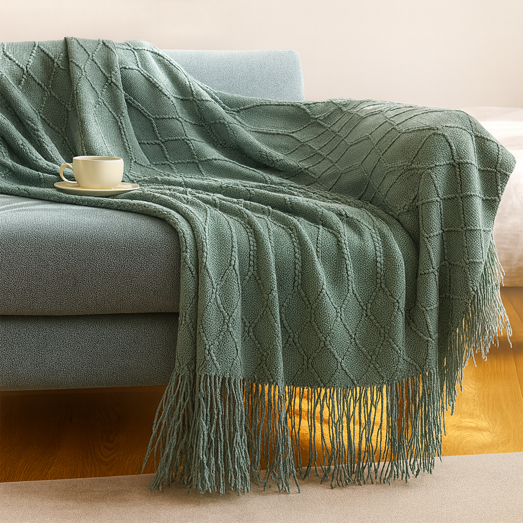 Eucalyptus Rhombus Diamond Knit 50x60 Inch Throw Blanket