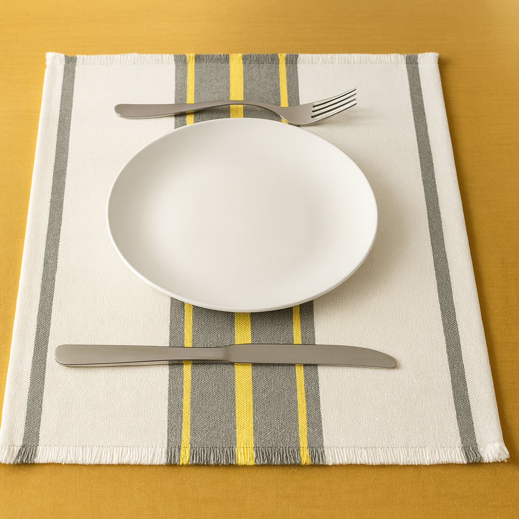 Green Stripe Fringed Canvas Cotton 13"x19" Placemat