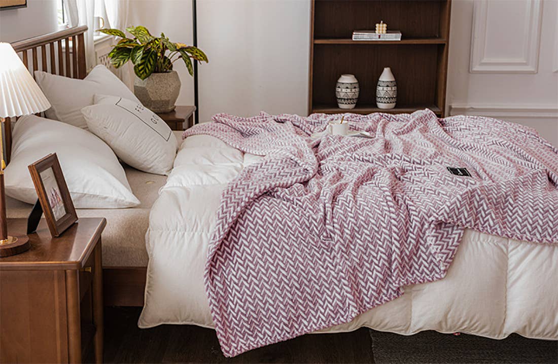 Lilac Herringbone Plush Extra Warm 59"x79" Throw Blanket