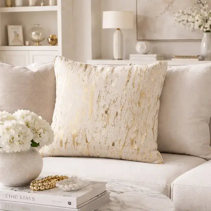1612 - Gold Distressed Foil Print Cotton 20" Throw Pillow