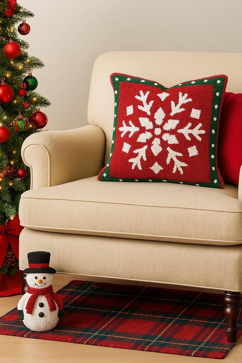 Loop Tufted Snowflake Red 17" Throw Pillow