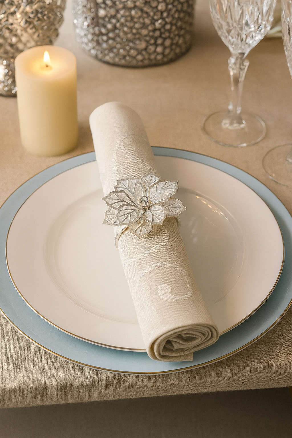 Silver Jeweled Flower Napkin Ring