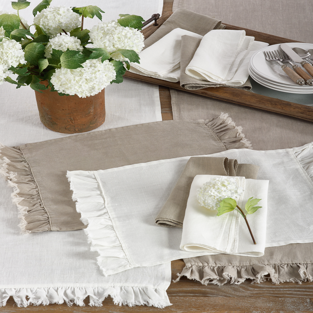 13067 - Ruffled Stone-Washed Pure Linen 20" Cloth Napkin