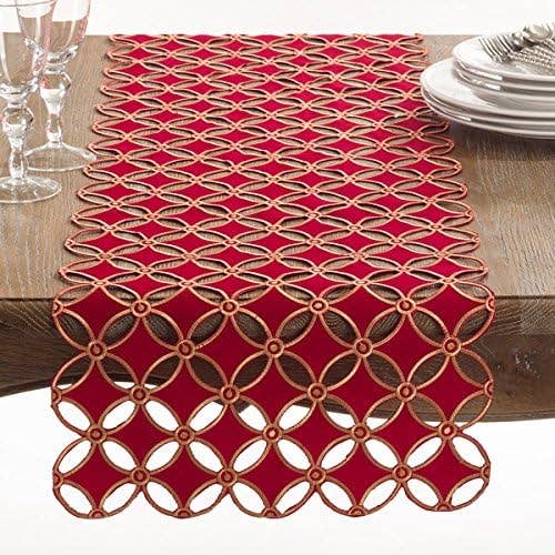 Gold Red Cutwork 16x68 Table Runner