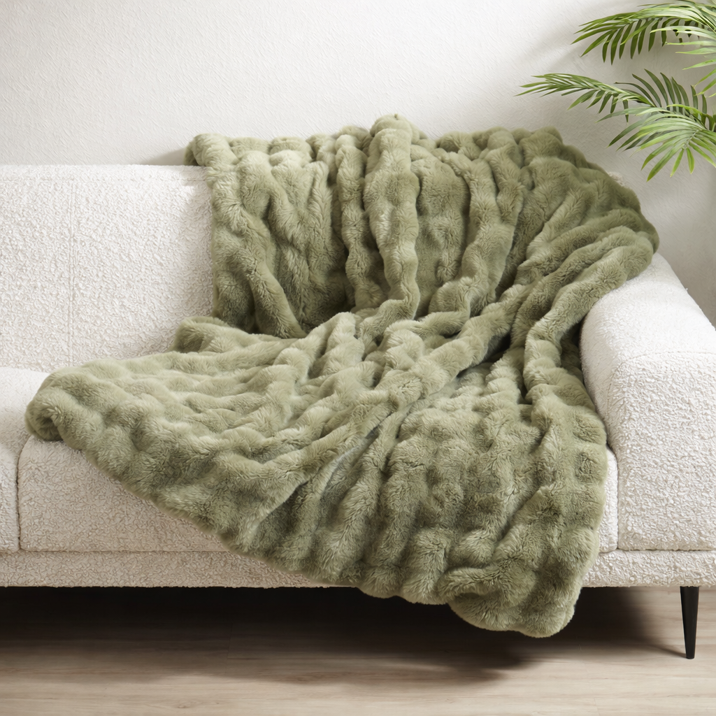 Sage Green Bubble Faux Fur 50"x60" Throw Blanket